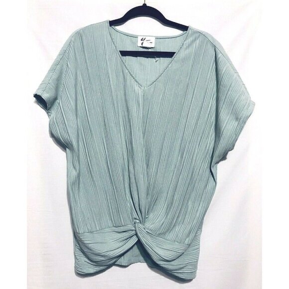 AJ Andrea Jovine Knot Front Ribbed Blouse Green Womens Size XL - Picture 1 of 5